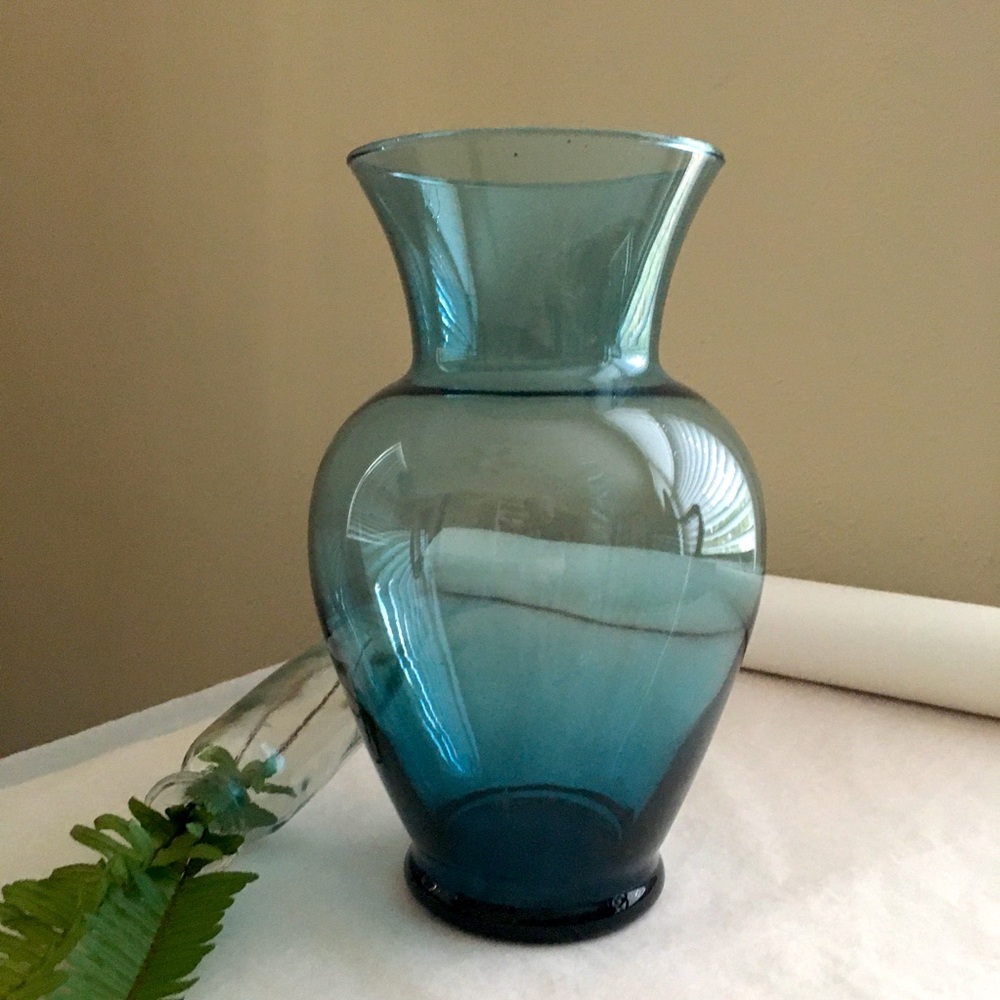 Vintage 90s Large Hourglass Vase Transparent Peacock Blue